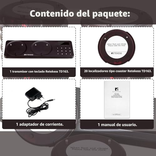 Miniatura 7 de Retekess Td163 Sistema De Llamada Restaurante, 500m Avisadores Hosteleria, 20 Buscapersonas, Fácil Configuración, 300 Mah 20h, 31 Modos De Llamada, Avisadores Clientes Para Café, Bare, Hospitale