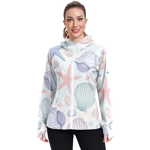Sudadera con capucha UPF para mujer de manga larga en color rosa