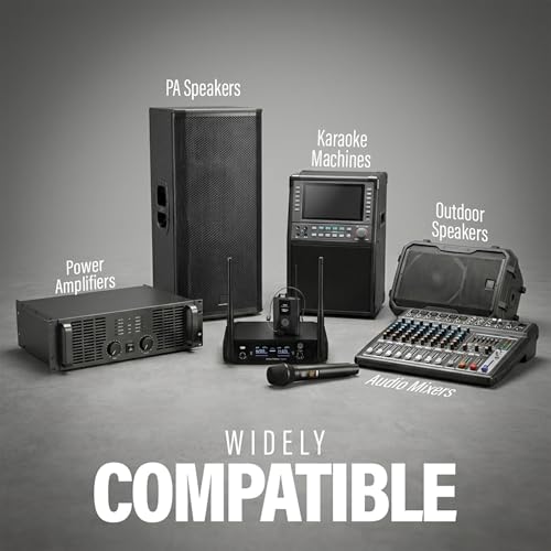 Image of DIGIMORE Wireless Microphone System | Dual Headset Lapel Mics | 150Ft Range | Cardioid Pickup | Balanced XLR Outs & UnBal 6.35mm Out | Cordless Mic for Singing, Karaoke, Church, DJ (D-317)