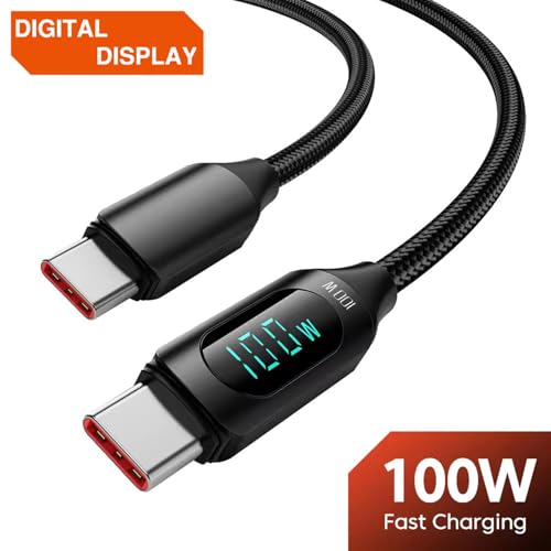 Image of iFAST Digital Display 100W Type-C to Type-C Fast Charging Cable | 480Mbps Data Transfer Speed | Compatible With MacBook, iPad, Galaxy, Pixel, Switch (2 Metre, Black)