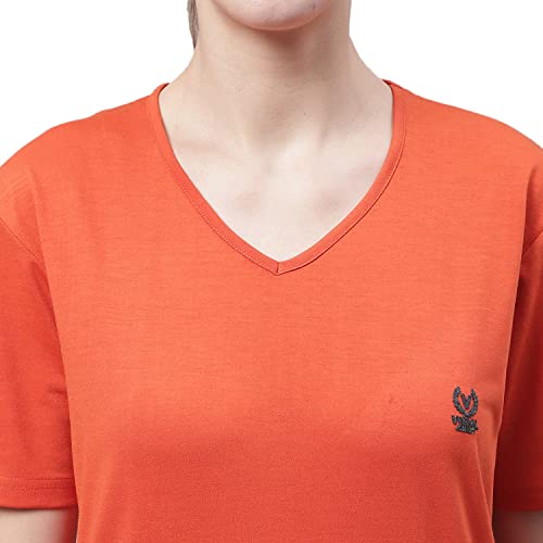 Image of Mack Jonney Women V Neck Cotton Solid Regular Fit T-Shirt-V Anthraa 001-P