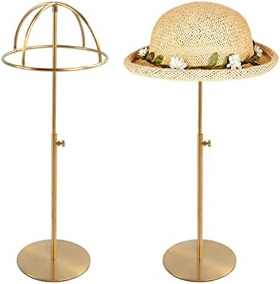 GT DISPLAY Hat Display Stand, Oversized 7.09 inch Cap Holder, Stable Base, Adjustable Height, Pack of 2, Durable Stainless Steel Material, Gold