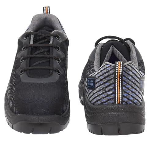 Image of BLACK+DECKER Flyknit Black & Blue Sporty Design Safety Shoes for Men | Lightweight, Antistatic & Antislip | Single Density with Fiber Toe | BXWB0186IN-FN | Size-10
