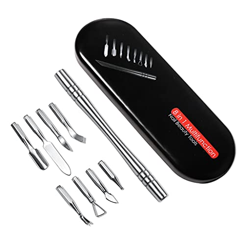 Gergxi Nagelhautschieber, 8-in-1 Nagelhautschieber-Set, austauschbarer Nagelreiniger, Maniküre-Werkzeug, Silber