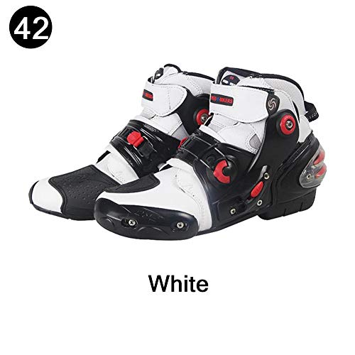 Katurn Botas Ligeras Transpirables para Motocicletas Cuatro Estaciones Ciclismo De Carretera Botas De Carrera Botas Cortas Zapatos De Montar (Blanco Tamaño: 42)