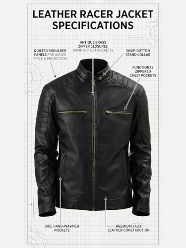Image of Leather Retail Men's Premium Black Leather Biker Jacket
