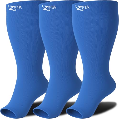 Image of Zeta Wear Plus Size Compression Socks for Women and Men, Wide Calf Knee-High 15-19 mmHg Graduated Support, Easy-On Cuff, Fits Calves to 26 inch / 66 cm
