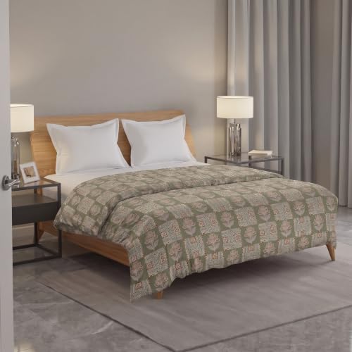 Image of Trance Home Linen 100% Cotton Printed Zippered ONLY Duvet Cover /Blanket Cover /Quilt Cover | Comforter Cover /Razai Cover | King Size with (102 x 110 Inch | Ajrak Green)