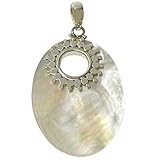  Chic-Net Perlmutt-Anhänger oval Damenanhänger 925er Sterlingsilber Perlmutt Silberverzierung ca. 42 x 30mm