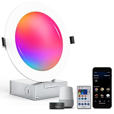 iodoo Smart WiFi 4/6 inch RGB+CW Led Recessed Lighting with Remote and Junction Box, 800LM / 1080LM Compatible with Alexa and Google Home Assistant,9W / 12W 2700K-6500K,CRI90+ (12W with Remote (1pc))