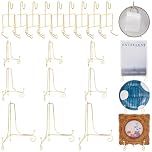 ORIGACH 18 Pcs 3 Size Gold Plate Stands with Cup and Saucer Display Stands, 4/6/8 Inch Gold Iron Easel Plate Holder for Displaying Photo, Picture Frame, Plates, Dish, Books and Arts
