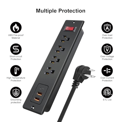 Extensión de corriente Triantstek BY213-I042K con 4 tomas y puerto USB-C 20W, carga rápida, cable de 2 m, montaje empotrado para escritorio miniatura 5