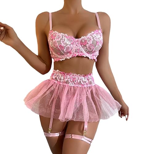 Ensemble lingerie érotique broderie florale sexy noire