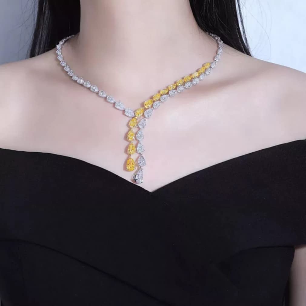 925 Sterling Silver Poire Fantaisie Vivid Yellow Sapphire Moissanite Pendentif Colliers pour Femmes Cadeau