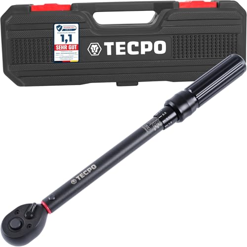 TECPO Drehmomentschlüssel 3/8, 10-60 Nm, Schiebearretierung zur Fixierung, mit Klicksignal, kalibriert mit ±3% Genauigkeit, Fein-Skala 0,1 Nm, Länge 310 mm, KFZ Kiloschlüssel aus Chrom-Vanadium-Stahl