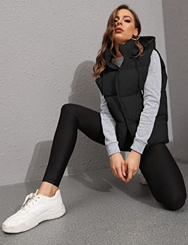 Tanming Black Puffer Vest Women Zip Up Lightweight Sleeveless Winter Outerwear Vests with Hood4