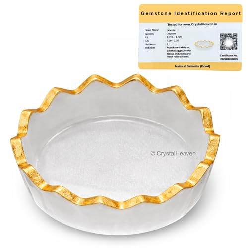 Image of Crystal Heaven Money Bowl with Golden Rim - Selenite Money Magnet Bowls