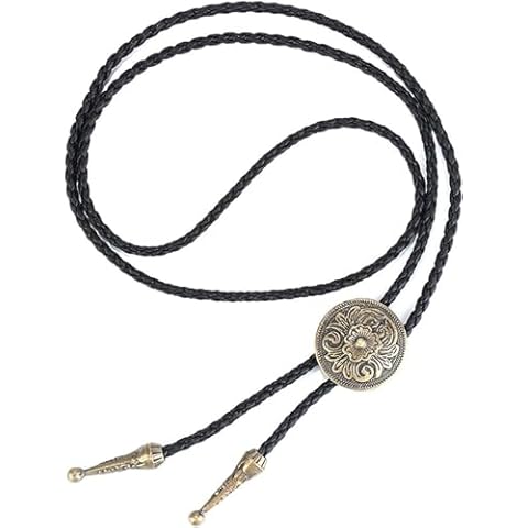 AISHEMI 2PCS Bronze and Silvery Native American Bolo Tie Rodeo Cowboy Leather Necktie Western Necklace Costume Accessories for Men,Women (2pcs-Flower Bolo Tie) Cover