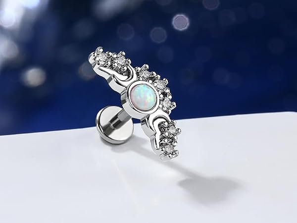 CM Crareesi Mania Moon Phase Helix Stud Earrings 316L Surgical Steel Cartilage Conch Piercing Jewelry 16G Internally Threaded Flat Back Earrings for Labret Stud by CM Crareesi Mania - Used condition - US$8.99