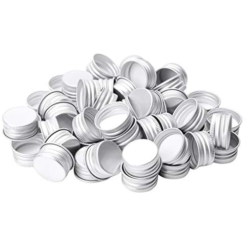 JanJean Pack of 50 Small Aluminium Threaded Caps Lids Replacements Rust Proof Screw Cover Lid for Borosilicate Glass Bottles Silver 24mm Cover