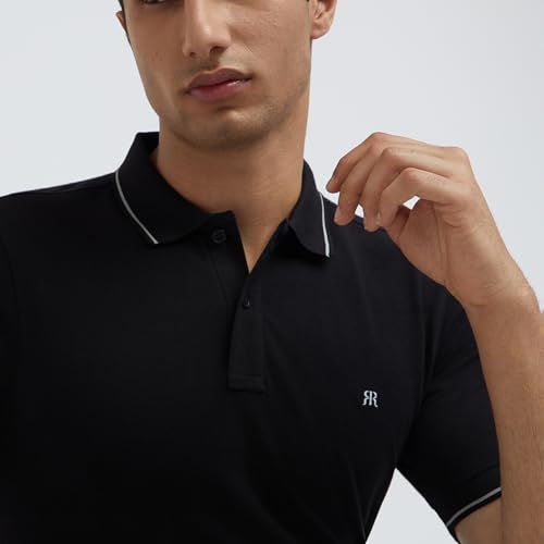 Image of Raymond Men's Modern Fit Solid Pattern Pure Cotton Polo Neck Half Sleeve Casual T-Shirt