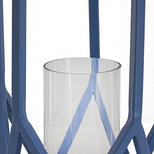 National Outdoor Living Lantern Candleholder, Ice Melt Blue, Modern Design and Finish, Includes Glass Chimney, 11 Inches by National Tree Company - Used condition - Image 4