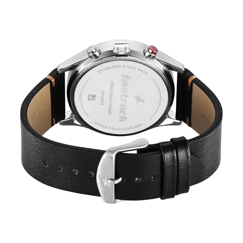 Image of Fastrack Opulence Quartz Chronograph Silver Dial Black Leather Strap Watch for Guys - NT3315KL02