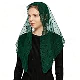 Wgior Triangle Vintage Inspired Lace Chapel Veils Catholic Mass Head Covering Scarf Mantilla Veils for Church (Green)