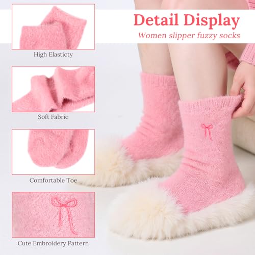 4 Pairs Fuzzy Socks for Women Cozy Fluffy Slipper Socks Soft Thick Home Sleeping Sock Coquette Warm Winter Clothing2
