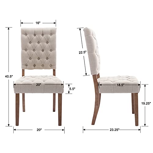 Duomay Tufted Dining Chairs Set Of 2, Modern Linen Upholstered Dining Room Chairs Armless Guest Side Chair With Open Back For Kitchen Dining Room Restaurant, Wood Legs, Beige #TOP1