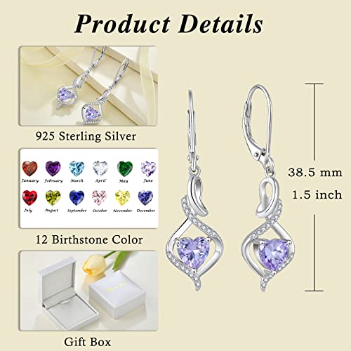Rocayi Infinity Dangle Drop Earrings For Women 925 Sterling Silver Leverback Earrings Love Heart June Birthstone Earrings Alexandrite Jewelry Gifts For Women Wife Girlfriend Mother Daughter Her #TOP4