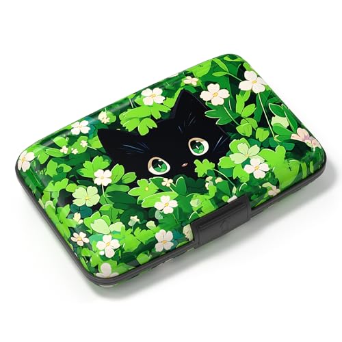 Image of Card Holder Credit Cards Holder for Women RFID wallet women Business Card Holder Wallet Mini Aluminum Card Wallet RFID Blocking Slim Metal Hard Card for Women, Flower Cat