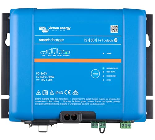 Victron Energy Smart IP43 12-Volt 50 AMP 120-240VAC, (1+1) Output Battery Charger with Bluetooth