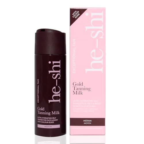He-Shi Gold Tanning Milk 200ml - Lightweight Fake Tan Milk with Glycerine & Hyaluronic Acid for Silky Hydrated Skin, Medium Golden Glow - 96% Natural, Suitable for All Skin Types