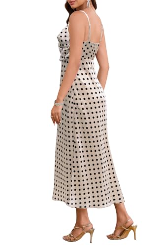 Image of Women's Summer Satin Dress Elegant Cowl Neck Adjustable Spaghetti Strap Wedding Guest Cocktail Party Maxi Dresses