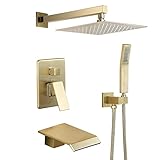 Shower System Waterfall Tub and Shower Faucet with Handheld 10 inches Rain Shower Fixtures Brass...