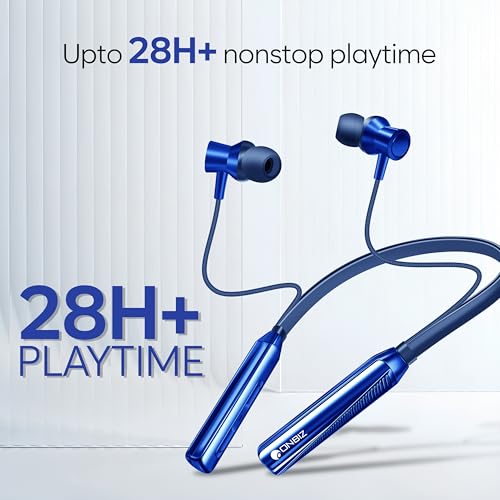Image of Bluetooth Neckband Earphones, 28H+ Playtime, Bluetooth 5.4, 10mm Driver, IPX4 Splash Resistant (Blue)
