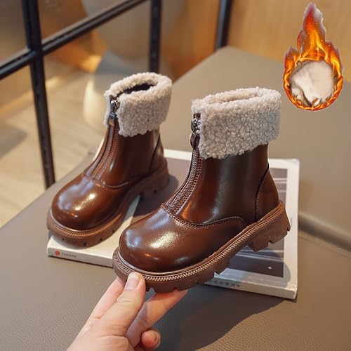 IWIHMIV Toddler Girl Ankle Boots Winter Leather Short Riding Boots with Zipper Fashion Non Slip Warm Cotton Boots3