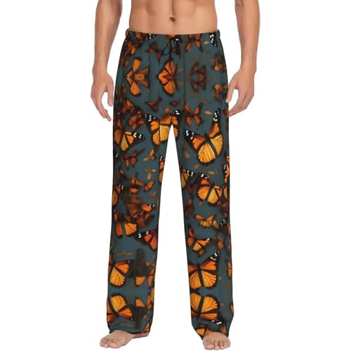 Pantalon de pyjama noir hommes EdWal avec papillons monarques confort de nuit fluide et léger