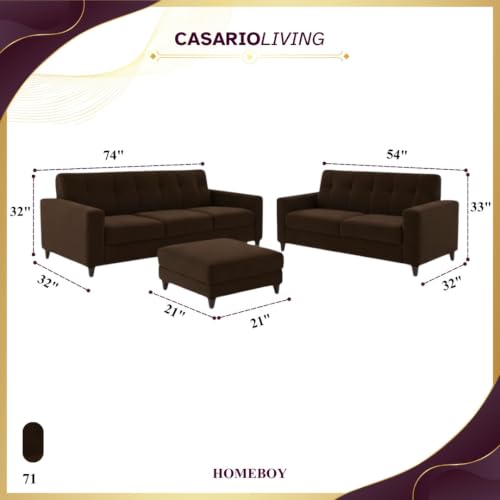 Image of Homeboy Luxe Velvet-Suede Fabric 3 + 2 Seater with Ottoman Sofa Set | Comfortable & Spacious Seating for Upto 6 Person | Modern Sofa Set for Living Room - Dark Brown