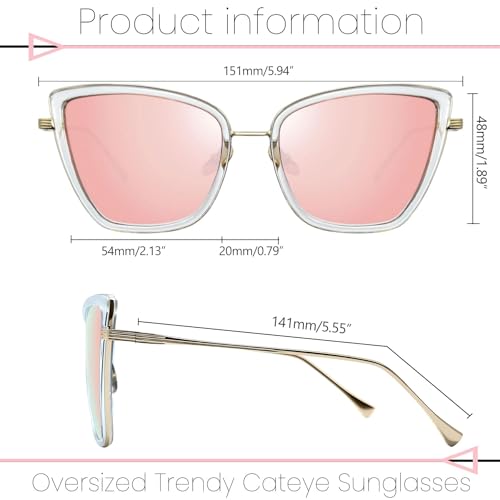 Miniatura 3 de Joopin Grandes Cateye Gafas De Sol Mujer Espejo Rosa Ojos De Gato Marco Metálico
