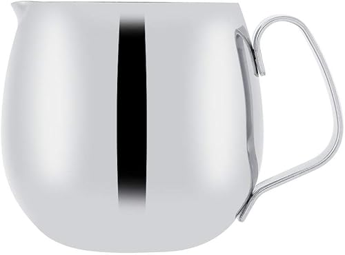 Jarra de espuma de leche, jarra gruesa de acero inoxidable para café con leche, taza de espuma de café, jarra de leche plateada (10.1 fl oz)