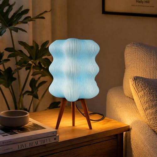 Image of Aura Table Lamp | Modern Decorative Bedside Lamp | High, Quality PLA Material | Warm Ambient Lighting | Designer Night Lamp for Bedroom, Living Room & Home Decor (Blue)