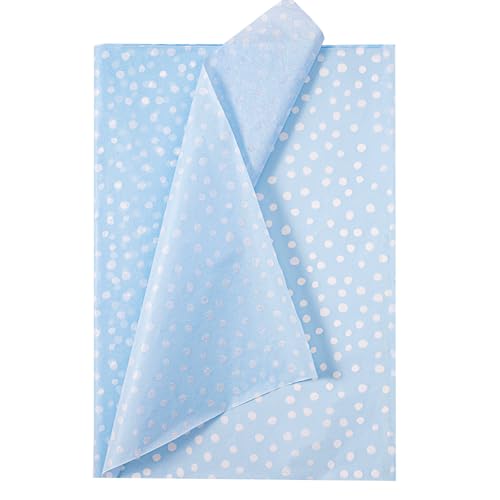 WRAPAHOLIC Polka Dots Wrapping Tissue Paper - 30 Sheets 14 x 20 Inch Light Blue Delicate Polka Dots Tissue Paper Bulk for Baby Shower Birthday Wedding Art Craft Party Favor