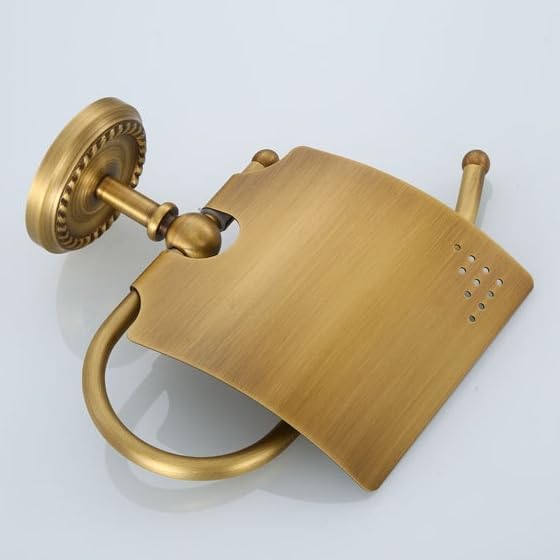 Vintage Brass Toilet Paper Holder with Cover - Image 2