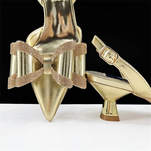 Women Shoes and Bag Set Gold Color Butterfly-kont Design Party Wedding High Heels Pointed Women Shoes and Bag Set4