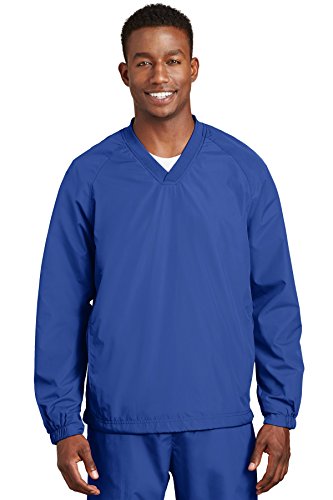 SPORT-TEK Unisex V-Neck Raglan Wind Shirt | Lightweight Windbreaker Jacket for Men & Women, Pullover Spring Jacket True Royal