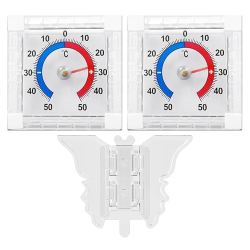 DUINIU 2 Pz Termometro per Porte E Finestre E 1 Pz Serratura di Sicurezza per Porte E Finestre, Puntatore Quadrato Contatore di Freddo E Calore, Adatto per Scene Interne Ed Esterne.