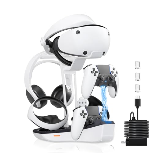 4-in-1 Controller Charging Station for PSVR2 and PS5, Dual Charging Dock with VR Headset Display...