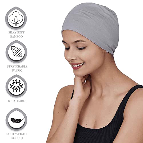 Image of The Headscarves Women Silky Soft Bamboo Viscose Sleep Cap for Hair Loss Chemo Headwear Skull Cap Free Size (Multicolor) (HS3 Multicolor)